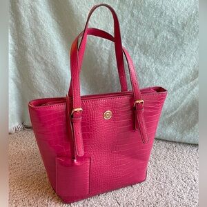 Anne Klein Pink Faux Crocodile Embossed Vegan Leather Tote Purse - Medium Bag
